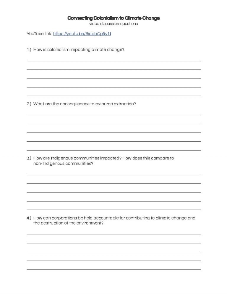 Preview of Connecting Colonialism to Climate Change discussion questions