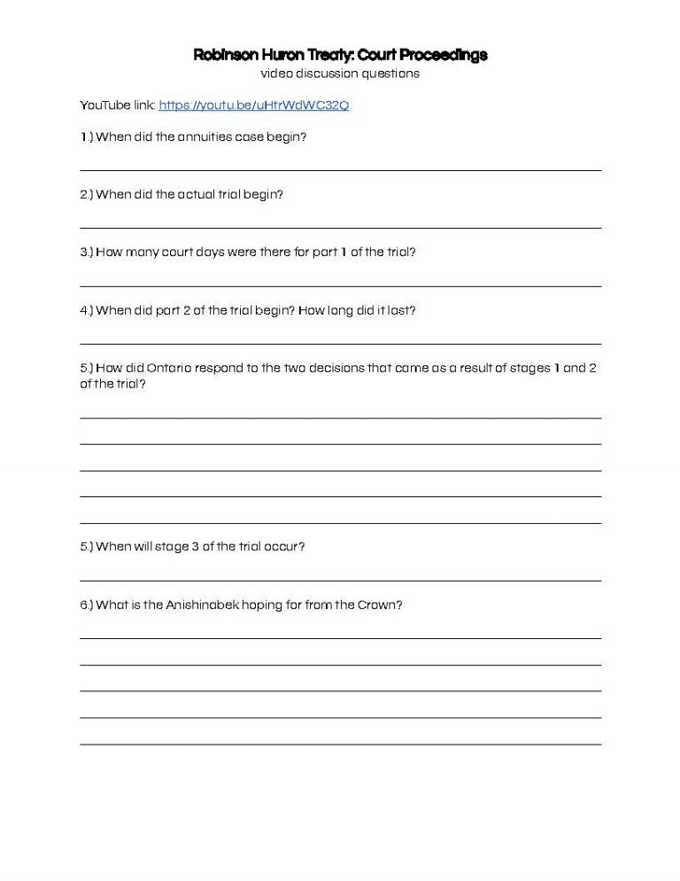 Preview of Robinson Huron Treaty court proceedings discussion questions