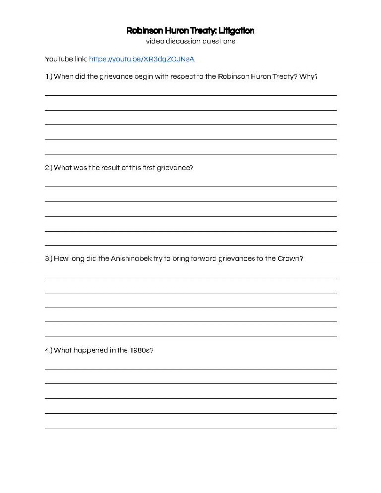 Preview of Robinson Huron Treaty litigation discussion questions